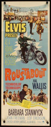 8z652 ROUSTABOUT insert '64 roving, restless, reckless Elvis Presley on motorcycle & with guitar!