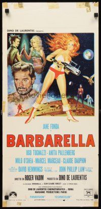 8z791 BARBARELLA Italian locandina '68 sexiest sci-fi art of Jane Fonda by Antonio Mos, Vadim!