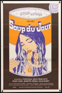 9a675 AMERICAN SEX FANTASY 1sh '75 x-rated, girl eating man Campbell's soup image, Soup Du Jour!