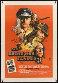 9d085 EAGLE HAS LANDED linen Aust 1sh '77 art of Michael Caine, Sutherland & Robert Duvall in WWII!