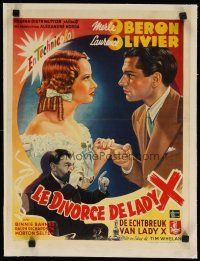 9d164 DIVORCE OF LADY X linen Belgian R40s different art of Merle Oberon & Laurence Olivier!