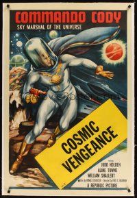 9d226 COMMANDO CODY linen chapter 3 1sh '53 Sky Marshal of the Universe, cool sci-fi spaceman art!