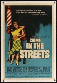 9d228 CRIME IN THE STREETS linen 1sh '56 directed by Don Siegel, Sal Mineo & 1st John Cassavetes!