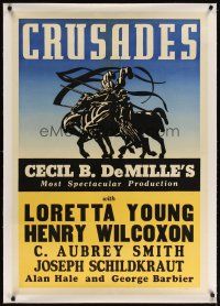 9d229 CRUSADES linen Leader Press 1sh '35 Cecil B. DeMille's most spectacular production, cool art!