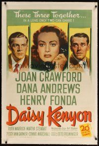 9d230 DAISY KENYON linen 1sh '47 Joan Crawford, Henry Fonda, Dana Andrews, Otto Preminger!