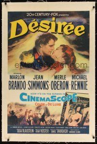 9d234 DESIREE linen 1sh '54 romantic artwork of Marlon Brando about to kiss pretty Jean Simmons!