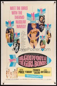 9d239 DR. GOLDFOOT & THE GIRL BOMBS linen 1sh '66 Bava, Vincent Price & sexy half-dressed babes!