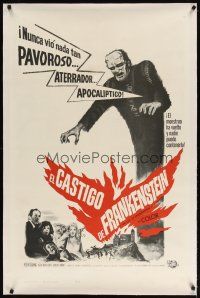 9d245 EVIL OF FRANKENSTEIN linen Spanish/U.S. 1sh '64 Cushing, Hammer, he's back & no one can stop him!