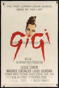 9d254 GIGI linen 1sh '58 art of winking Leslie Caron, Best Director & Best Picture winner!