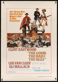 9d260 GOOD, THE BAD & THE UGLY linen int'l 1sh R80 Clint Eastwood, Lee Van Cleef, Leone classic!