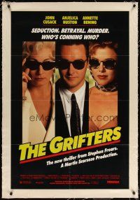 9d263 GRIFTERS linen 1sh '90 John Cusack, Annette Bening & Anjelica Huston all wearing sunglasses!