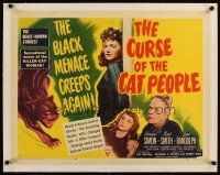 9d188 CURSE OF THE CAT PEOPLE linen 1/2sh '44 c/u of sexy Simone Simon + great art of snarling cat!