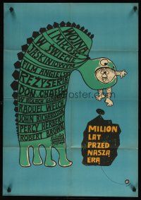 9f382 ONE MILLION YEARS B.C. Polish 23x33 '66 different art of dinosaur eating man by Butenko!