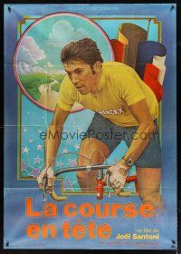 1e549 LA COURSE EN TETE French 1p '74 Joel Santoni, art of real life cyclist Eddy Merckx on bike!