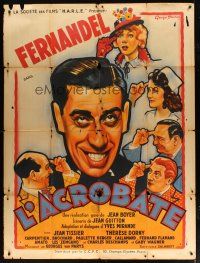 1e555 L'ACROBATE French 1p '41 great artwork of wacky Fernandel by Georges Daston!