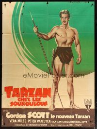 1e681 TARZAN'S HIDDEN JUNGLE French 1p '55 different Roger Soubie art of Gordon Scott as Tarzan!