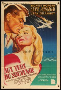 1e388 SOUVENIR French 31x47 '52 romantic art of Jean Marais & Michele Morgan by D. Olere!