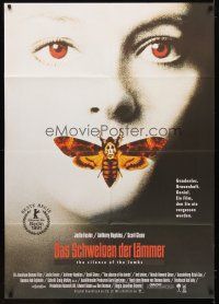 1e281 SILENCE OF THE LAMBS German 33x47 '90 great image of Jodie Foster with moth over mouth!