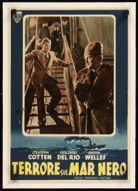 1e248 JOURNEY INTO FEAR Italian 13x18 pbusta '40s great image of Cotten encountering Orson Welles!