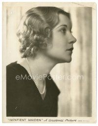 1h551 IMPATIENT MAIDEN 8x10 still '32 great profile portrait of pretty Una Merkel!