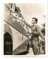 1h589 JOHN SAXON 8x10 still '58 the young star handing out autographs to a YHollywood tourist bus!