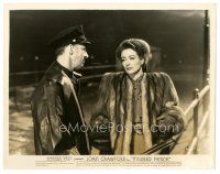 1h676 MILDRED PIERCE 8x10 still '45 Curtiz, close up of Joan Crawford in fur coat with man!