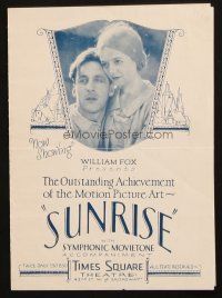 1y199 SUNRISE herald '27 Janet Gaynor & George O'Brien, directed by F.W. Murnau!