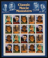 1y118 CLASSIC MOVIE MONSTERS uncut postage stamps '96 Frankenstein, Dracula, Mummy, Wolf Man