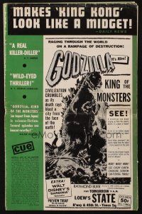 1y765 GODZILLA KING OF THE MONSTERS pressbook '56 Gojira, art of the unstoppable titan of terror!