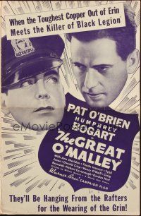 1y781 GREAT O'MALLEY pressbook '37 Pat O'Brien meets Humphrey Bogart the killer of Black Legion!