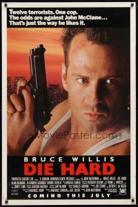 2b252 DIE HARD advance 1sh '88 Bruce Willis vs twelve terrorists, action classic!