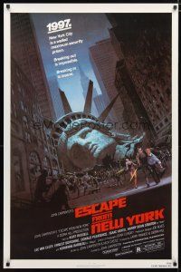 2b287 ESCAPE FROM NEW YORK NSS 1sh '81 John Carpenter, art of decapitated Lady Liberty by Barry E. Jackson!