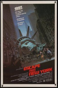 2b288 ESCAPE FROM NEW YORK studio 1sh '81 John Carpenter, art of decapitated Lady Liberty by S.Barry E. Jackson