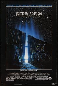 2b299 EXPLORERS 1sh '85 Joe Dante directed, image of bike & skateboard by glowing fence!