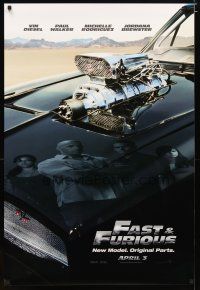 2b306 FAST & FURIOUS teaser DS 1sh '09 Vin Diesel, Paul Walker, blown R/T Charger!