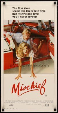 2d770 MISCHIEF Aust daybill '85 Doug McKeon & pretty Kelly Preston falling out of car!