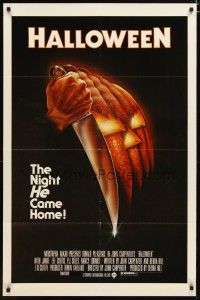 2j392 HALLOWEEN black rating style 1sh '78 John Carpenter classic, great Bob Gleason art!