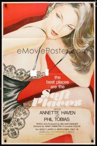 2j787 SOFT PLACES 1sh '77 cool Villagran artwork of sexy Annette Haven in skimpy lingerie!