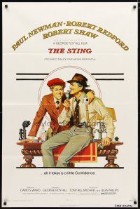 2j829 STING 1sh '74 artwork of con men Paul Newman & Robert Redford by Richard Amsel!