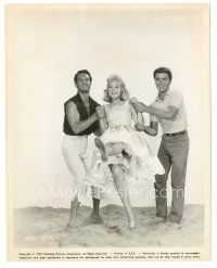 2x317 GIDGET 8x10.25 still '59 pretty Sandra Dee lifted up by Cliff Robertson & James Darren!