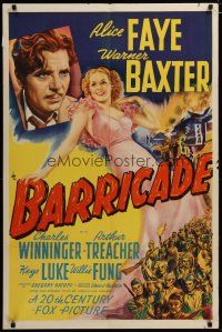 3h100 BARRICADE 1sh '39 beautiful artwork of Alice Faye, Warner Baxter