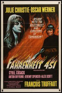 3h333 FAHRENHEIT 451 1sh '67 Francois Truffaut, great alternate art of Julie Christie & Werner