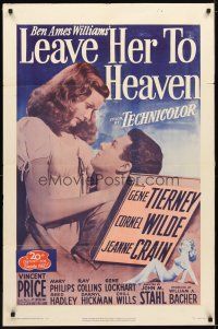 3h555 LEAVE HER TO HEAVEN 1sh R52 sexiest Gene Tierney, Cornel Wilde, pretty Jeanne Crain!