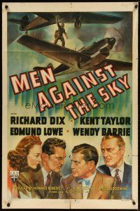 3h611 MEN AGAINST THE SKY 1sh '40 alcoholic pilot Richard Dix tests his new kind of plane!