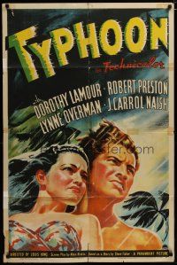 3h913 TYPHOON style A 1sh '40 really cool artwork of Dorothy Lamour & Robert Preston!