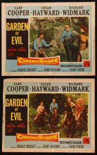 3j903 GARDEN OF EVIL 2 LCs '54 western images of Gary Cooper, sexy Susan Hayward, & Richard Widmark