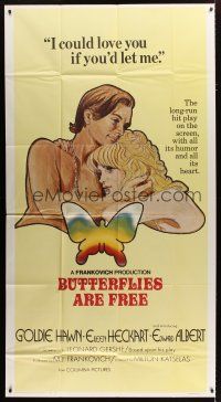 3m219 BUTTERFLIES ARE FREE int'l 3sh '72 art of would-be lovers Goldie Hawn & blind Edward Albert!