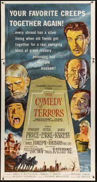 3m249 COMEDY OF TERRORS 3sh '64 Boris Karloff, Peter Lorre, Vincent Price, Joe E. Brown, Tourneur