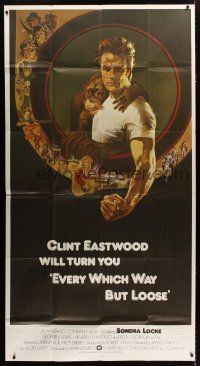 3m281 EVERY WHICH WAY BUT LOOSE int'l 3sh '78 art of Clint Eastwood & orangutan Clyde by Bob Peak!