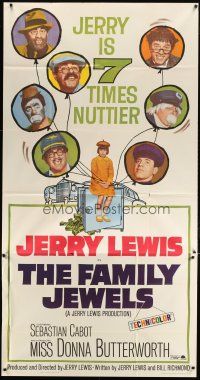 3m285 FAMILY JEWELS 3sh '65 Jerry Lewis is seven times nuttier in seven roles, wacky art!